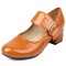Round Toe Buckle Straps Chunky Heels Mary Janes Pumps - Auburn