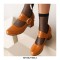 Round Toe Buckle Straps Chunky Heels Mary Janes Pumps - Auburn