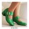 Round Toe Buckle Straps Chunky Heels Mary Janes Pumps - Green