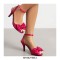 Peep Toe Ankle Buckle Straps Bowtied Stiletto Heels Satin Sandals - Rose Red