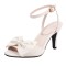 Peep Toe Ankle Buckle Straps Bowtied Stiletto Heels Satin Sandals - White