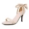 Peep Toe Ankle Buckle Straps Back Ribbon Stiletto Heels Suede Sandals - Beige