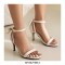 Peep Toe Ankle Buckle Straps Back Ribbon Stiletto Heels Suede Sandals - Beige
