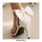 Peep Toe Ankle Buckle Straps Back Ribbon Stiletto Heels Suede Sandals - Beige