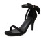 Peep Toe Ankle Buckle Straps Back Ribbon Stiletto Heels Suede Sandals - Black