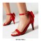 Peep Toe Ankle Buckle Straps Back Ribbon Stiletto Heels Suede Sandals - Red