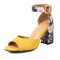 Peep Toe Ankle Buckle Straps Floral Chunky Heels Suede Sandals - Yellow