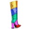 Pointed Toe Chunky Heels Colorful Patchwork Knee Highs Boots - Multicolor 