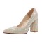 Pointed Toe Chunky Heels Rhinestones Pumps - Beige