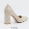 Pointed Toe Chunky Heels Rhinestones Pumps - Beige