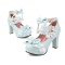 Round Toe Chunky Heels Butterfly Knot Shallow French Maid Costumes Vintage Ankle Buckle Straps Pumps - Blue