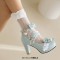 Round Toe Chunky Heels Butterfly Knot Shallow French Maid Costumes Vintage Ankle Buckle Straps Pumps - Blue
