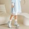 Round Toe Chunky Heels Butterfly Knot Shallow French Maid Costumes Vintage Ankle Buckle Straps Pumps - Blue