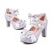 Round Toe Chunky Heels Butterfly Knot Shallow French Maid Costumes Vintage Ankle Buckle Straps Pumps - Purple