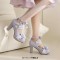 Round Toe Chunky Heels Butterfly Knot Shallow French Maid Costumes Vintage Ankle Buckle Straps Pumps - Purple