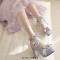 Round Toe Chunky Heels Butterfly Knot Shallow French Maid Costumes Vintage Ankle Buckle Straps Pumps - Purple