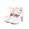 Round Toe Chunky Heels Butterfly Knot Shallow French Maid Costumes Vintage Ankle Buckle Straps Pumps - White