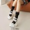 Round Toe Chunky Heels Butterfly Knot Shallow French Maid Costumes Vintage Ankle Buckle Straps Pumps - White