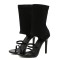 Peep Toe Stiletto Heels Ankle Highs Stretch Fabric Spring and Fall Sandals Boots - Black