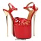 Knotted Peep Toe Ankle buckle Straps Point Metal Heels Platforms Sandals Pumps - Red Patent