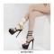 Peep Toe Flowers Ankle Straps Stiletto Heels Platforms Pumps - Black