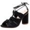 Peep Toe Chunky Heels Gladiators Ankle Straps Glitters Lace Up Sandals - Black
