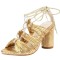 Peep Toe Chunky Heels Gladiators Ankle Straps Glitters Lace Up Sandals - Gold