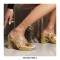 Peep Toe Chunky Heels Gladiators Ankle Straps Glitters Lace Up Sandals - Gold