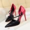 Pointed Toe Stiletto Heels Elegant Cross Straps Double Colors Pumps - Black Faux Leather