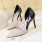 Pointed Toe Stiletto Heels Elegant Cross Straps Double Colors Pumps - Gray Faux Leather