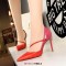 Pointed Toe Stiletto Heels Elegant Cross Straps Double Colors Pumps - Red Faux Leather