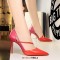 Pointed Toe Stiletto Heels Elegant Cross Straps Double Colors Pumps - Red Faux Leather