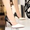 Pointed Toe Stiletto Heels Elegant Cross Straps Double Colors Pumps - White Faux Leather