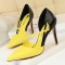 Pointed Toe Stiletto Heels Elegant Cross Straps Double Colors Pumps - Yellow Faux Leather