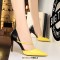 Pointed Toe Stiletto Heels Elegant Cross Straps Double Colors Pumps - Yellow Faux Leather