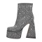 Square Toe Chunky Heels Side Zipper Platforms Ankle Highs Rhinestones Boots - Black