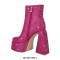 Square Toe Chunky Heels Side Zipper Platforms Ankle Highs Rhinestones Boots - Hot Pink