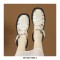 Round Toe Comfortable Ankle Buckle Straps Summer Leather Sandals - Beige