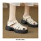 Round Toe Comfortable Ankle Buckle Straps Summer Leather Sandals - Beige