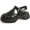 Round Toe Comfortable Ankle Buckle Straps Summer Leather Sandals - Black