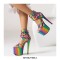 Peep Toe Stiletto Heels Colorful Ankle Buckle Straps Platforms Club Dance Pumps - Purple