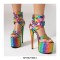 Peep Toe Stiletto Heels Colorful Ankle Buckle Straps Platforms Club Dance Pumps - Purple