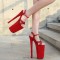 Peep Toe Stiletto Heels Sequined Ankle Buckle Cross Straps Platforms Pumps - Red