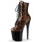 Round Toe Stiletto Heels Predator Leopard Lace Up Platforms Ankle Highs Boots - Brown