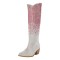 Pointed Toe Chunky Heels Glitter Bling Shiny Knee Highs Boots - Pink White