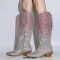 Pointed Toe Chunky Heels Glitter Bling Shiny Knee Highs Boots - Pink White