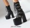 Round Toe Buckle Straps Punk Goth Chunky Calf High Buckle Strap Platform Boots - Black Faux Leather