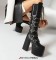 Round Toe Buckle Straps Punk Goth Chunky Knee High Heart Buckle Platform Boots - Black Faux Leather