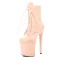 Round Toe Stiletto Heels Suede Lace Up Platforms Ankle Highs Boots - Beige