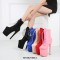 Round Toe Stiletto Heels Suede Lace Up Platforms Ankle Highs Boots - Pink